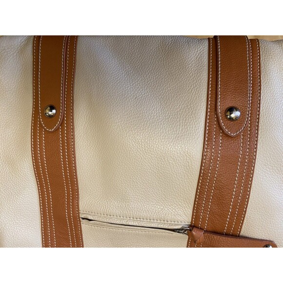 Cream and Brown  Genuine Leather Tote Shoulder Purse Bag - Picture 11 of 16